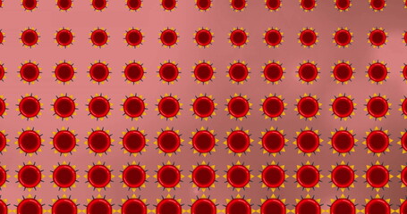 Image of red shapes moving over light spots