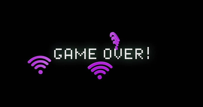 Image of game over text over wifi icons on black background