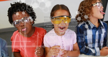 Image of scientific data processing over diverse schoolchildren in laboratory
