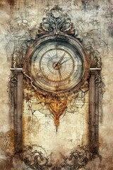 Obraz premium Grungy pale ancient background with ornate frame around the border, showcasing an aged and weathered design, ideal for vintage, historical, or decorative concepts with a classic touch.