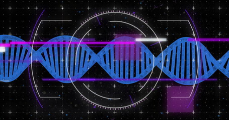 Image of dna strand, digital data processing and scope scanning