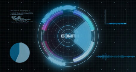 Image of speedometer, digital data processing and scope scanning