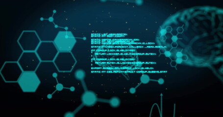 Image of data processing over chemical formula and brains