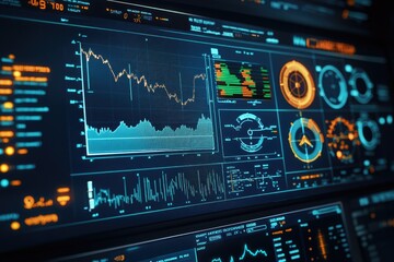 A close-up view of a computer screen showing various graphs and data visualizations