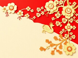 Naklejka premium Intricate paper cut design featuring delicate plum blossoms for Chinese New Year 2025, intricate, art, celebration