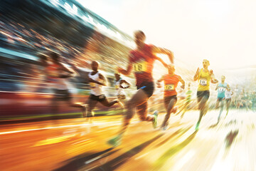 Exhilarating Athletic Race: Surge of Determination Towards the Finish Line Amidst Cheering Crowd