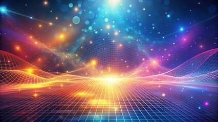 Obraz premium Abstract Digital Landscape Glowing Grid, Energetic Waves, and Sparkling Particles in a Vibrant Color Palette