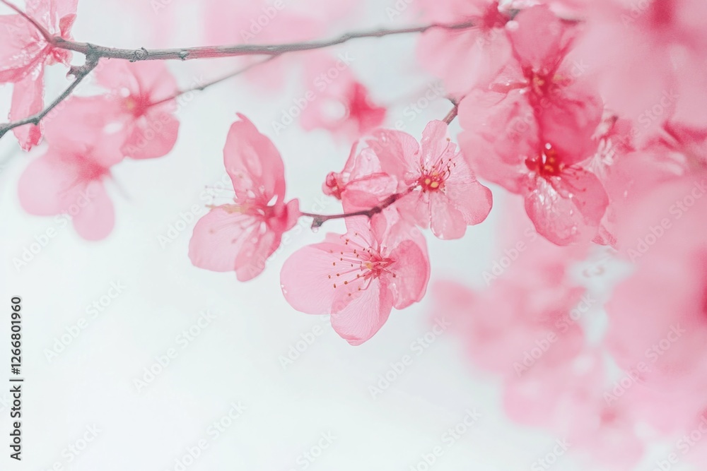 Poster A close-up view of pink flowers growing on a tree branch, perfect for adding a touch of nature to your design