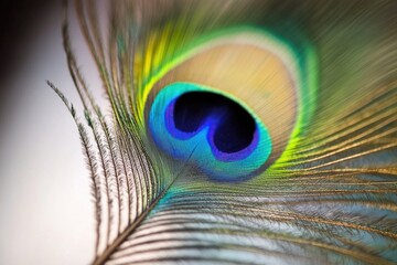 A close-up shot of a vibrant peacock feather, with intricate details and colors
