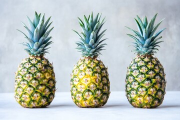 Fototapeta premium A still life image of three pineapples arranged together on a table