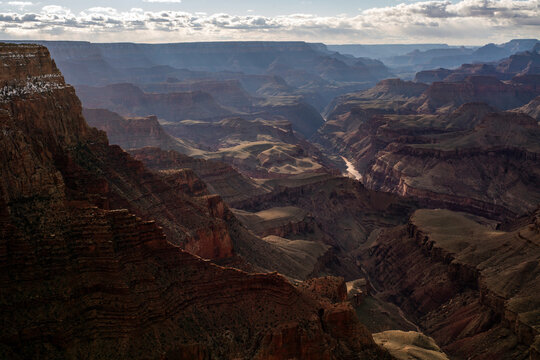 The Colorado River hit by the sun at the bottom of the Grand Canyon