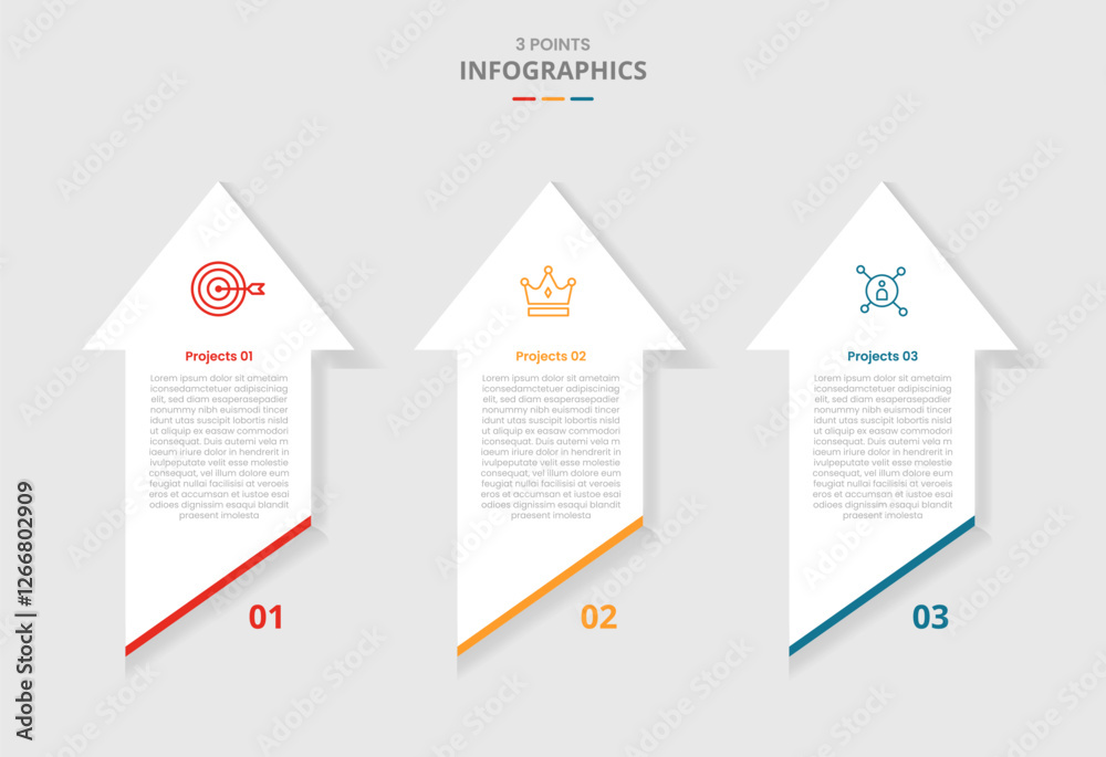 Wall mural 3 points template comparison concept for infographic with vertical arrow top direction with slice bo
