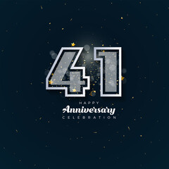 41th Anniversary celebration, 41 Anniversary celebration in black BG, stars, glitters and ribbons, festive illustration, white number 41 sparkling confetti, 41,42