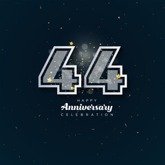44th Anniversary celebration, 44 Anniversary celebration in black BG, stars, glitters and ribbons, festive illustration, white number 44 sparkling confetti, 44,45