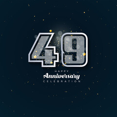 49th Anniversary celebration, 49 Anniversary celebration in black BG, stars, glitters and ribbons, festive illustration, white number 49 sparkling confetti, 49,50