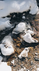 cold mountain waterstream among brown icy stones