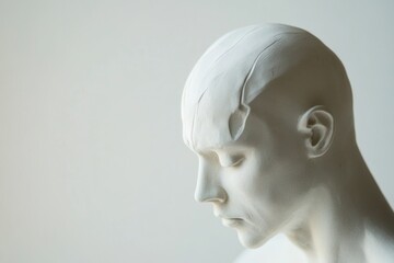 A white sculpture of a man with his eyes closed, perfect for decorating any room or office space
