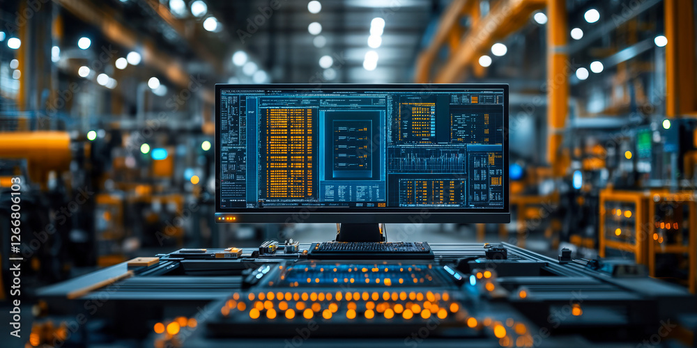 Poster advanced real-time production monitoring system in industrial environment with data analytics displa