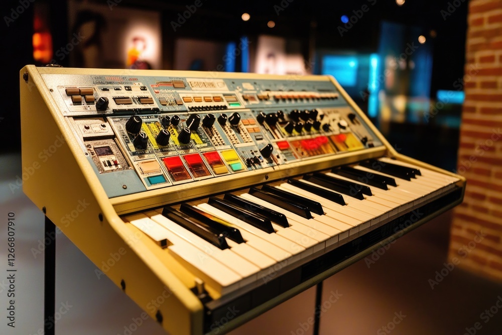 Poster an electronic keyboard placed on a table surface
