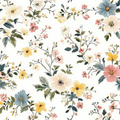 floral design cottage core white background 
