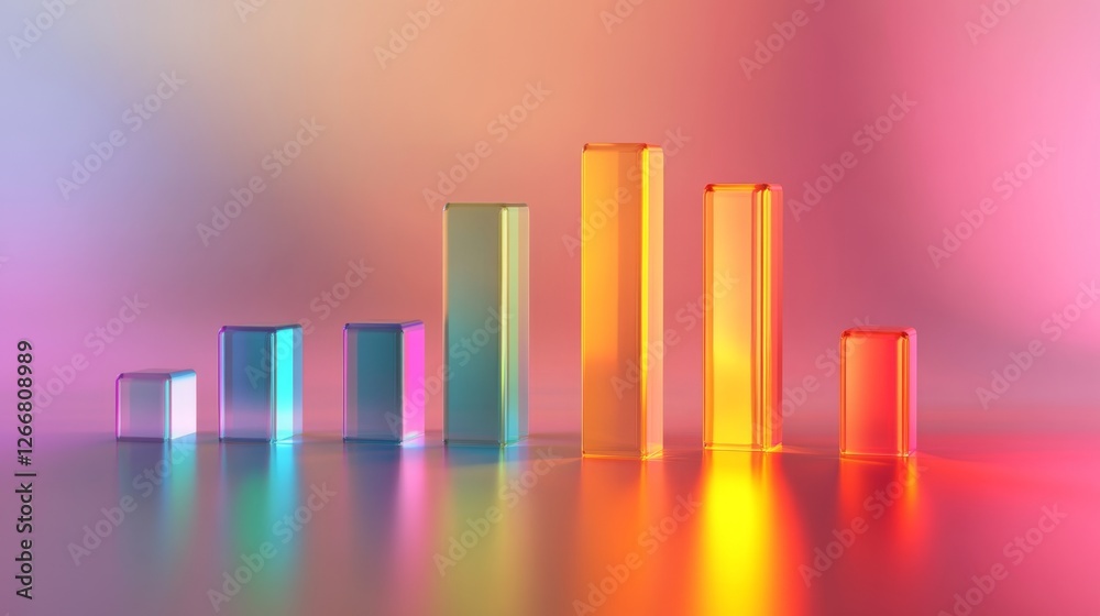 Fototapete a dynamic, colorful bar chart with shiny reflections and smooth textures, isolated on a soft neutral