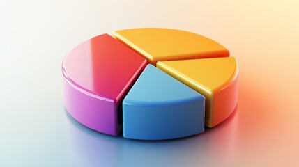Obraz premium A dynamic D pie chart with bright colors and smooth reflections, isolated on a clean neutral-colored background, showcasing a high-quality design
