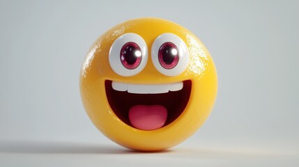 A yellow smiley face with red eyes and pink lips