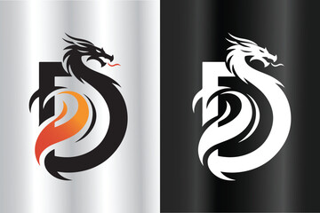 a bold and modern dragon-themed logo incorporating the letter 'D', with sharp details and a fiery accent