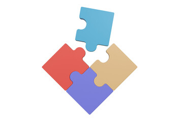 Fototapeta premium 3d jigsaw puzzle piece icon on isolated purple background. Problem-solving idea solution. Teamwork collaboration concept. jigsaw puzzle connecting working together. Minimal jigsaw icon. 3d render.