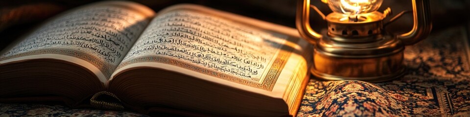 A person's favorite book sits on a table beside a warm lamp