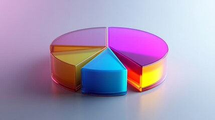 Obraz premium A vivid D pie chart with smooth, shiny reflections and bright sections, isolated on a neutral backdrop for a clean and professional design