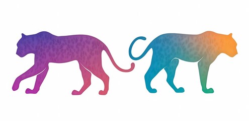 Fototapeta premium Gradient Colored Leopard Illustration: Creative and Vibrant Design Element