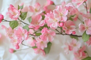 A bouquet of pink flowers arranged on a clean white surface