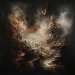 Abstract painting of a stormy sea and a sinking ship