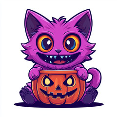 Cute Pink Cartoon Furry Cat with a Playful Look