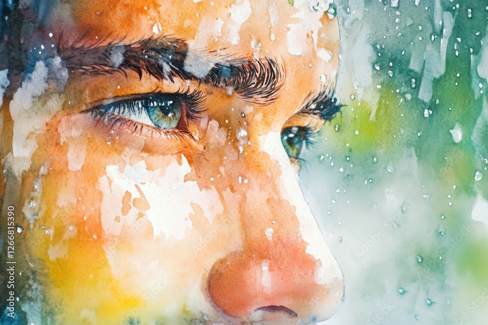 Poster a person looks out a window with a contemplative expression