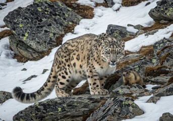 Majestic Snow Leopard in the Winter Wilderness