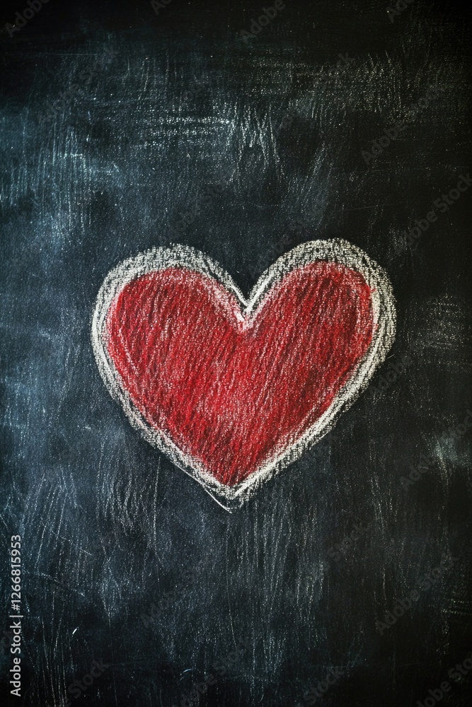 Poster a simple heart drawn in chalk on a blackboard, perfect for classroom or home use