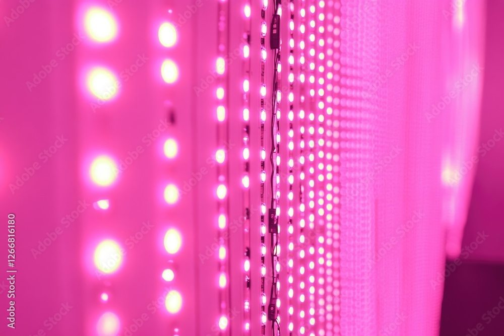 Poster close-up shot of a wall covered in various types of lights, suitable for use in interior design or t