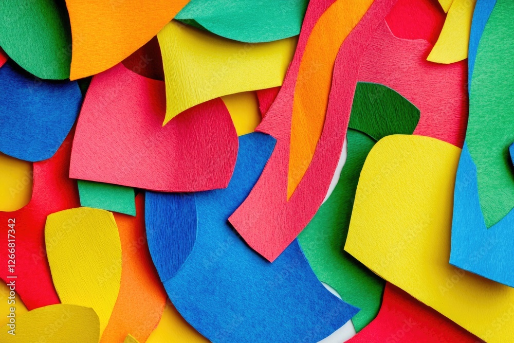 Poster Close-up view of a cluster of brightly colored paper fragments, ideal for use in designs requiring vibrant and playful textures