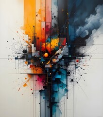 An abstract masterpiece. Geometric shapes burst forth in a vibrant explosion of color, creating a dynamic and captivating digital artwork.