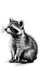 Ink line drawing of a little raccoon, chinese style baimiao