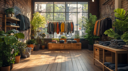Stylish Clothing Store with Natural Light and Greenery