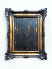 Elegant and simple dark gold rustic medieval fantasy frame, thin design with intricate details, set against a white background, evoking a sense of timeless craftsmanship and artistic expression.