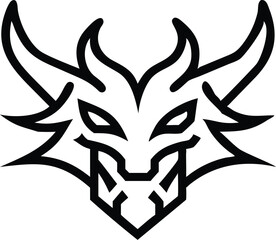 Minimalist bull head logo, stylized horns, angular design, black and white illustration, thin lines, geometric shapes, simple nose and eyes, iconic bovine symbol, clean vector graphic, modern branding