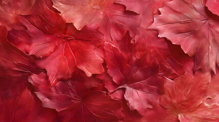 Close-up of red maple leaves, the texture is clearly visible, printed on colored paper with color film