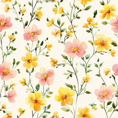 Estampado continuo de flores peque&Atilde;&plusmn;as en acuarela estilo shabby chic. Las flores son color durazno, rosa suave y amarillo suave.