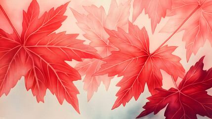 Close-up of red maple leaves, the texture is clearly visible, printed on colored paper with color film
