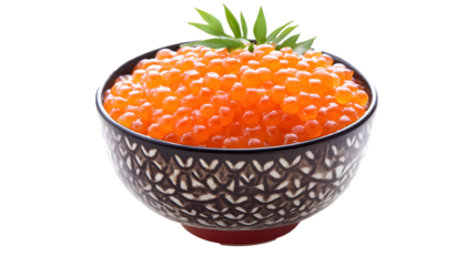 Ikura Don (salmon roe rice bowl) on a transparent background. isolated background.