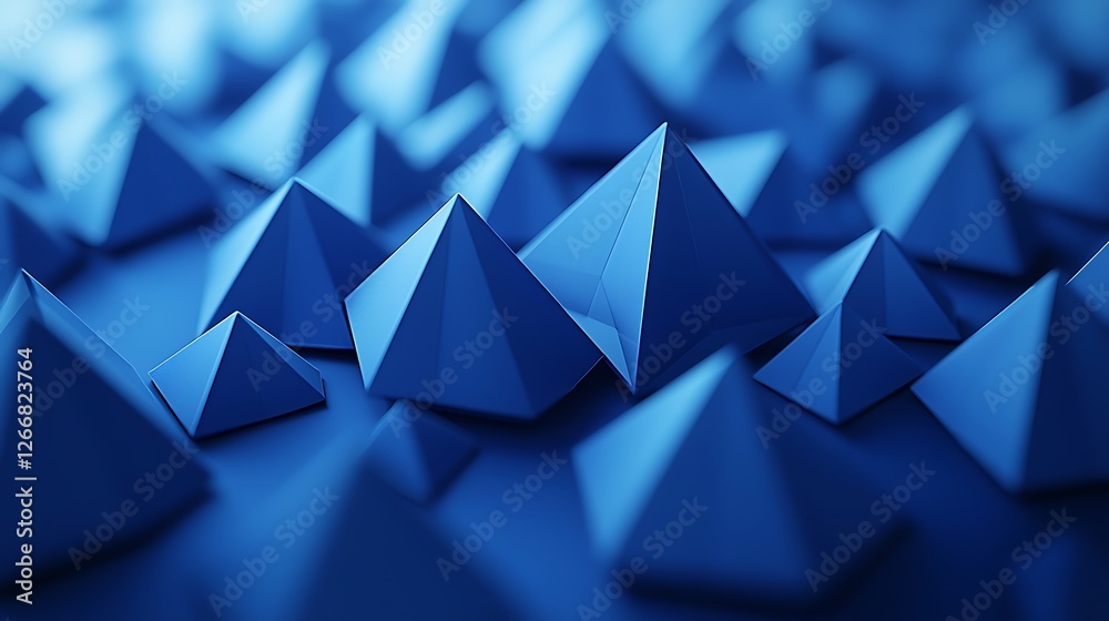 Poster blue pyramids texture, abstract background, 3d render, design element